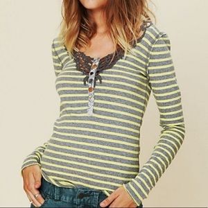 FREE PEOPLE STRIPED COTTON HENLEY